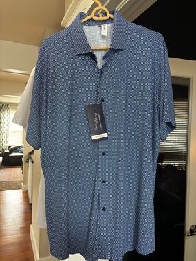 Men's Blue Microdot Short-Sleeve Button-Down Shirt by Sean O'Brien